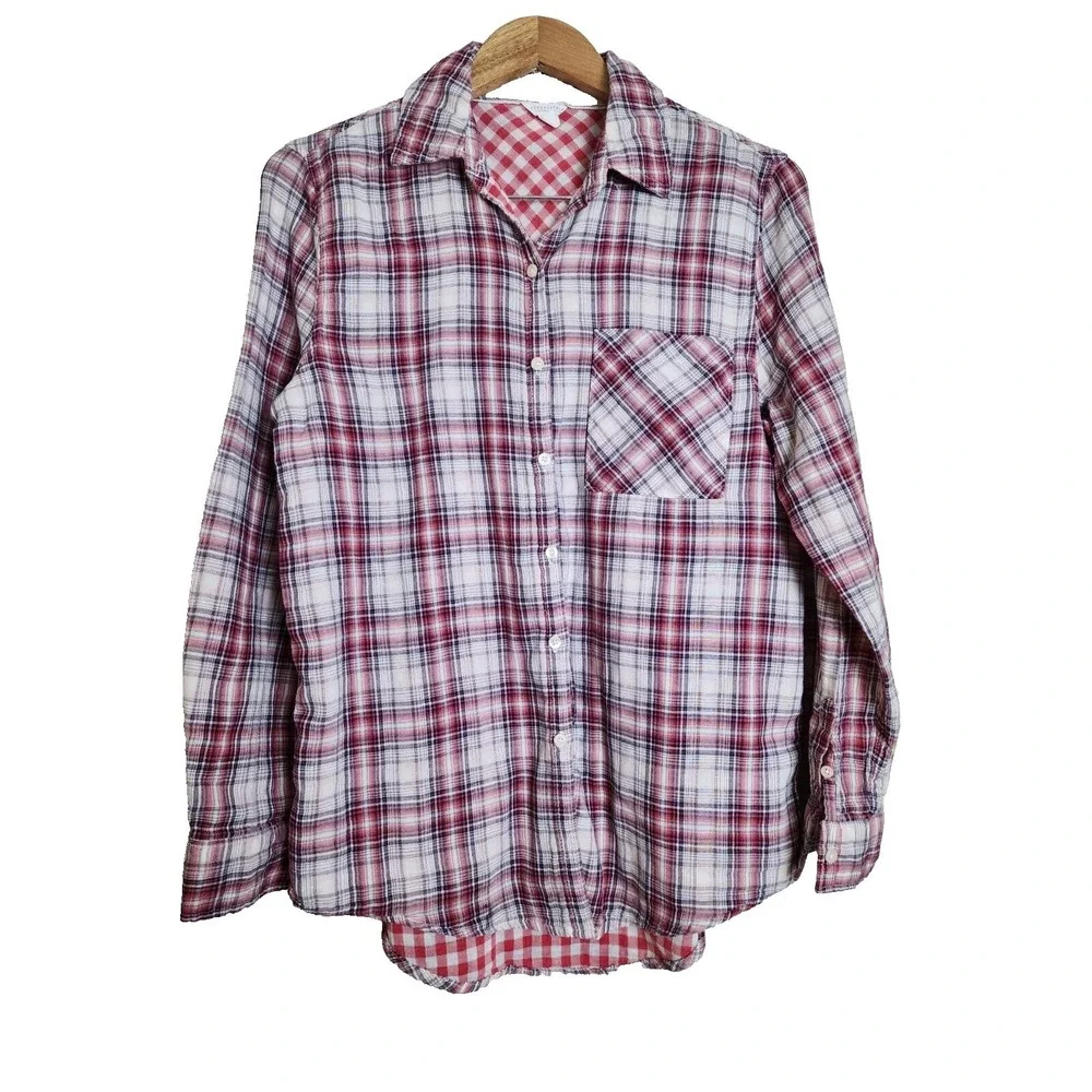 Aeropostale Shirt Womens Small Long Sleeve Red Plaid Checkered Soft Pocket - Picture 1 of 7